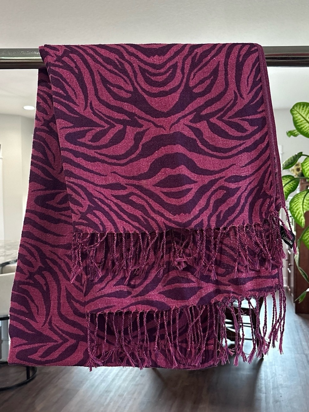Pashmina Magenta & Plum Zebra Print Glitter Fringe Scarf